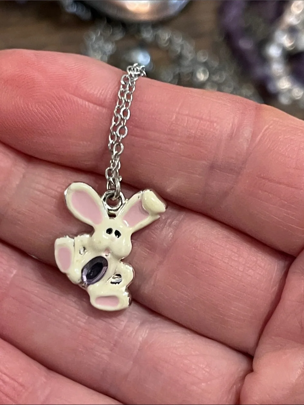 Cream & Pink Bunny Pendant Necklace